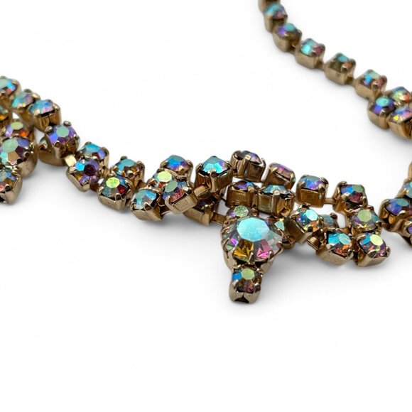 Vintage AB Aurora Borealis Rhinestone Gold-Tone Prong-Set Choker Necklace - Picture 8 of 10